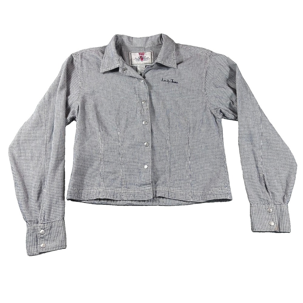 Levis Shirt Women Large Snap Front Cropped Gingham Southwestern Long Slv Vintage